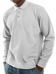 Men's Everyday Waffle Lapel Button-down Casual Long-sleeved Polo Shirt
