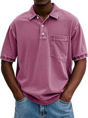 Men's Retro Distressed Lapel Short-sleeved Pocket Polo Shirt