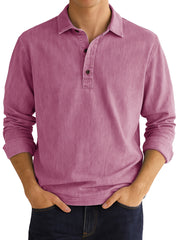  Men's Stylish Vintage Distressed Lapel Long-sleeved Polo Shirt