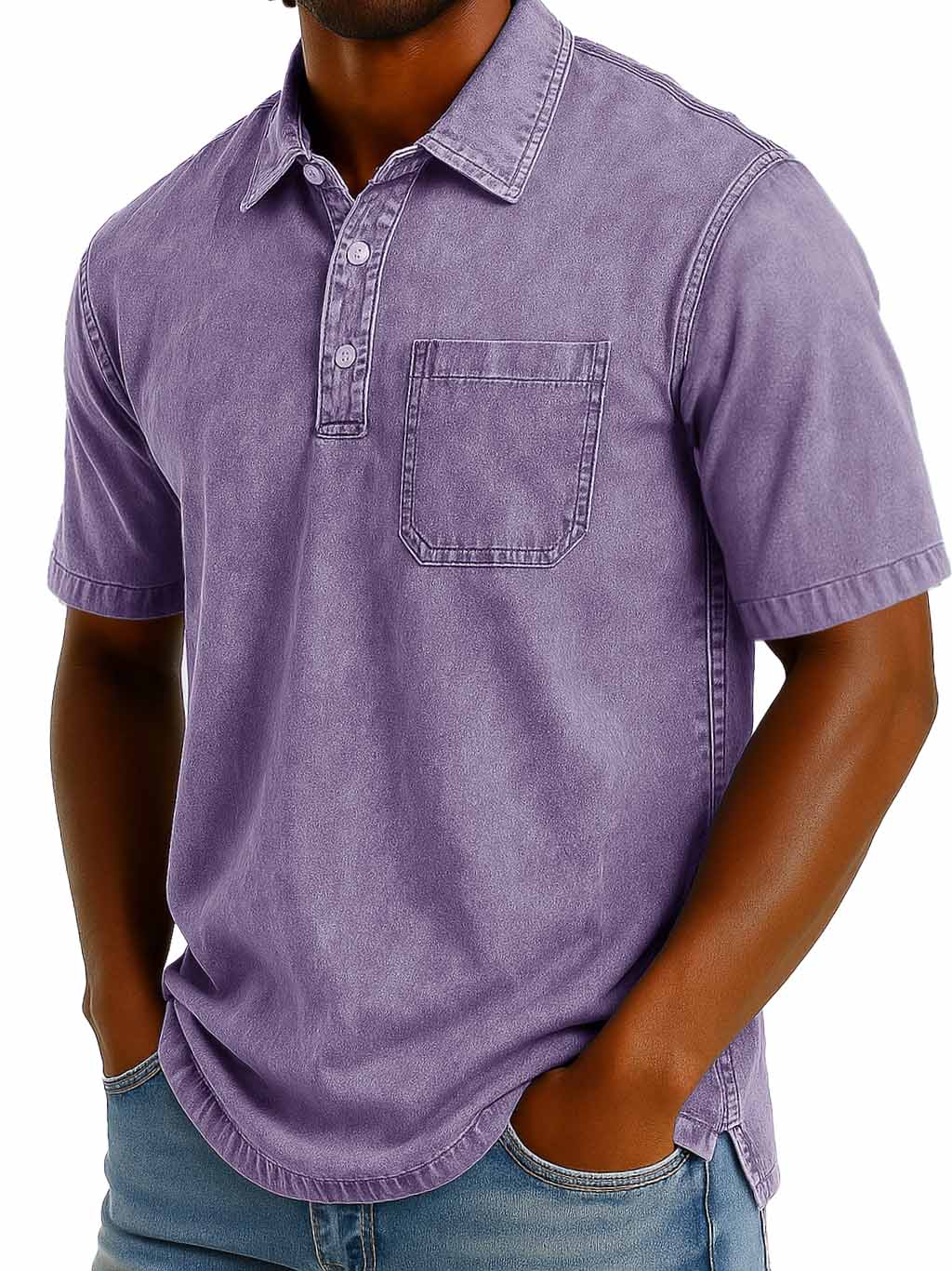 Men's Fashion Casual Retro Washed Short-sleeved Lapel Pocket Polo Shirt 