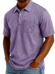 Men's Fashion Casual Retro Washed Short-sleeved Lapel Pocket Polo Shirt 