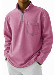 Men's Stylish Retro Half-zip Stand-up Collar Long-sleeved Polo Shirt