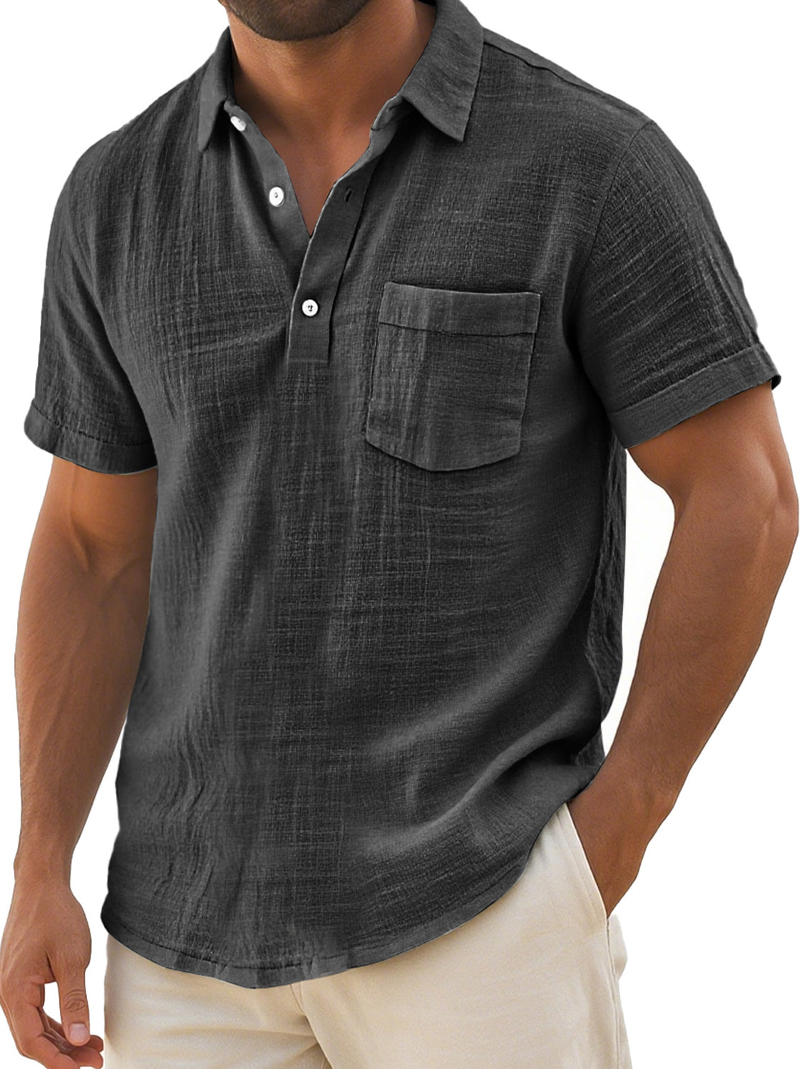 Men's Daily Casual Lapel Button Pocket Comfortable Short-sleeved Polo Shirt