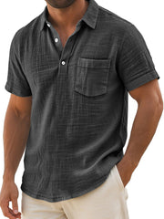 Men's Daily Casual Lapel Button Pocket Comfortable Short-sleeved Polo Shirt