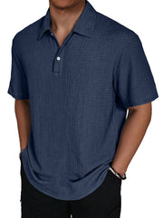 Men's Fashion Texture Lapel Button Casual Solid Color Short Sleeve POLO Shirt