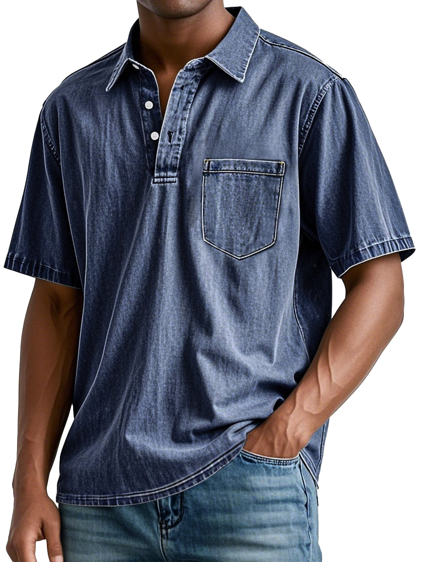 Men's Retro Lapel Pocket Casual Fashion Short Sleeve POLO Shirt