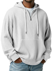 Men's Simple Ribbed Hooded Zipper Casual Loose Sweatshirt