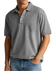 Men's Vintage Distressed Pocket Short Sleeve Lapel Polo Shirt