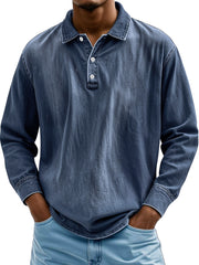 Men's Retro Lapel Button-down Casual Comfortable Long-sleeved Polo Shirt