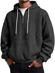 Men's Jacquard Texture Casual Zipper Hooded Loose Sweatshirt