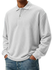 Men's Stylish Retro Small Square Fabric Lapel Long-sleeved Polo Shirt 