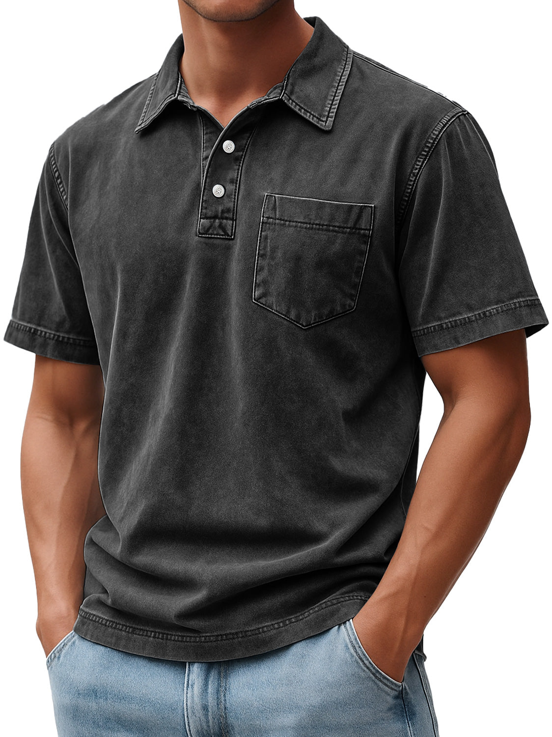 Men's Retro Casual Lapel Button Pocket Comfort Short Sleeve Polo Shirt