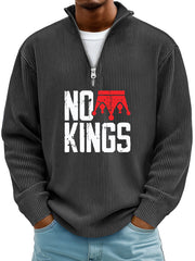 Men's Simple No Kings Ribbed Stand-up Collar Zipper Casual Long-sleeved T-shirt