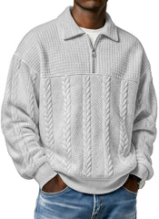 Men's Textured Lapel Zipper Casual Long Sleeve Polo Shirt