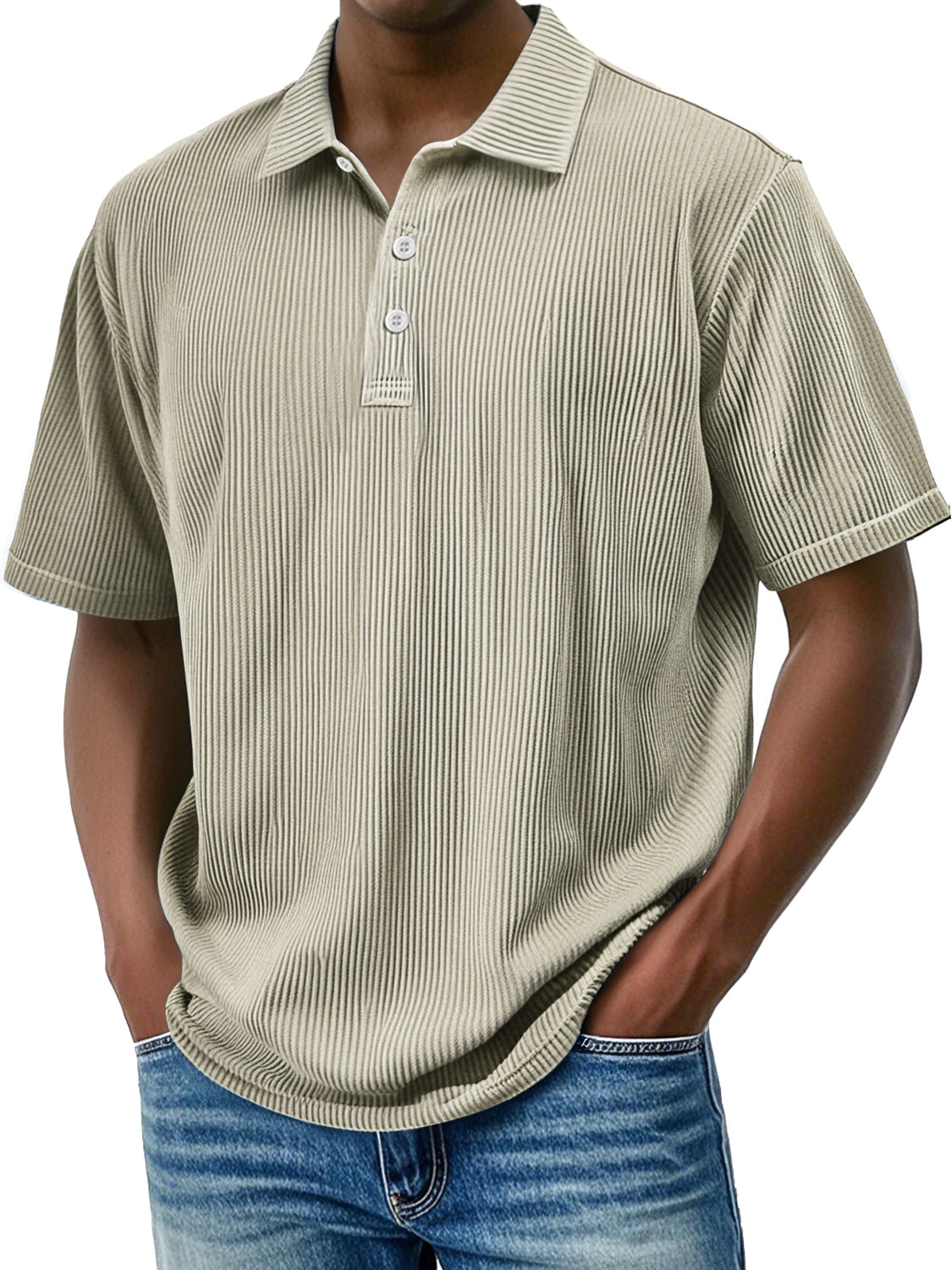 Men's Daily Lapel Ribbed Comfortable Short-sleeved Polo Shir