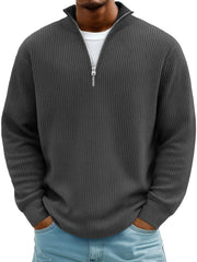 Men's Everyday Waffle Stand Collar Zipper Casual Long Sleeve T-shirt