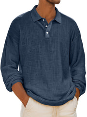 Men's Retro Everyday Lapel Button-down Casual Comfortable Long-sleeved Polo Shirt