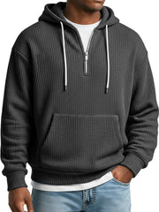 Men's Simple Ribbed Textured Hooded Zippered Casual Loose Sweatshirt