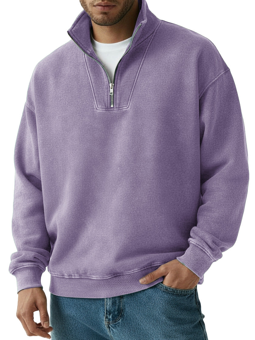 Men's Fashion Vintage Quarter-collar Zippered Long-sleeve Sweater 