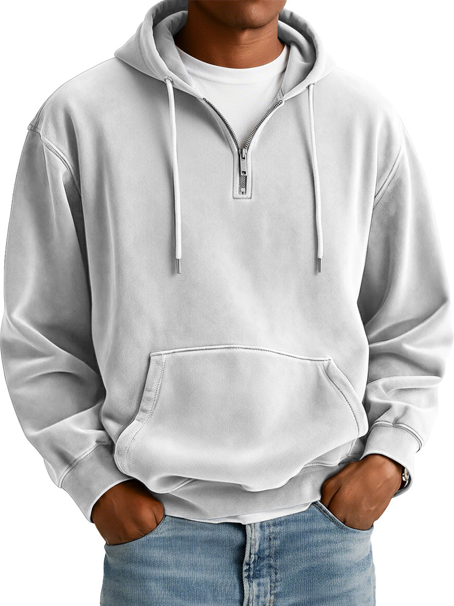 Men's Simple Suede Casual Zipper Hooded Sweatshirt