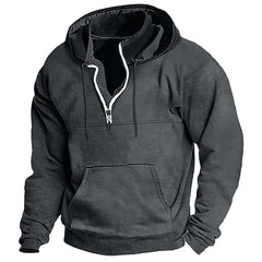 Men's Washed Distressed Cotton Quarter-Zip Casual Tactical Hoodie