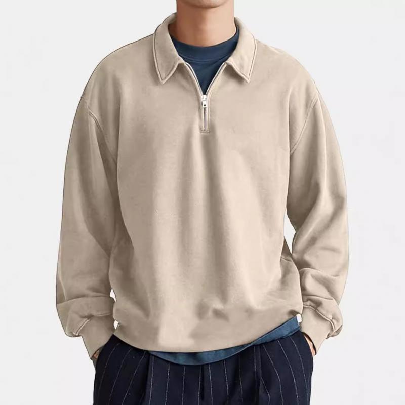 Men's Casual Half-zip Lapel Loose Pullover Polo Shirt