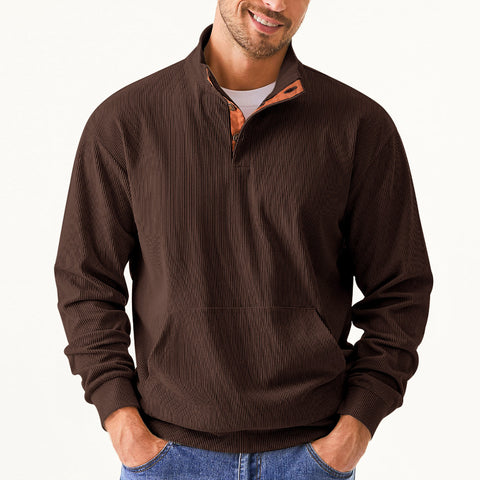 Men's Casual Long Sleeve Stand Collar Pullover Sweatshirts With Pocket