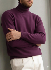 Men's Comfortable Textured Cashmere Turtleneck Warm Sweater