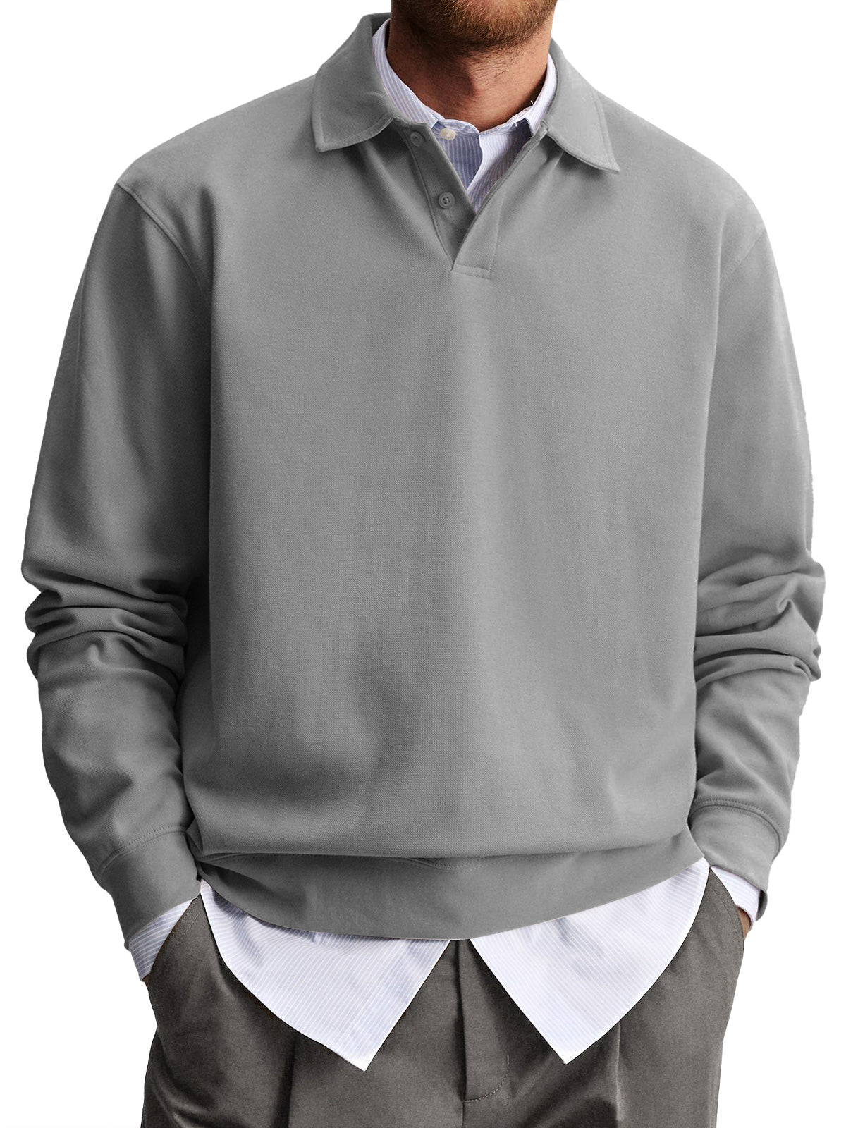 Men's Casual Lapel Comfortable Solid Color Polo Sweatshirt