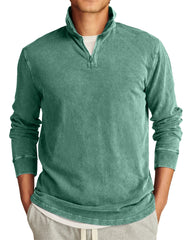 Men's Retro Casual Stand Collar Half-Zip Solid Color Long Sleeve T-Shirt