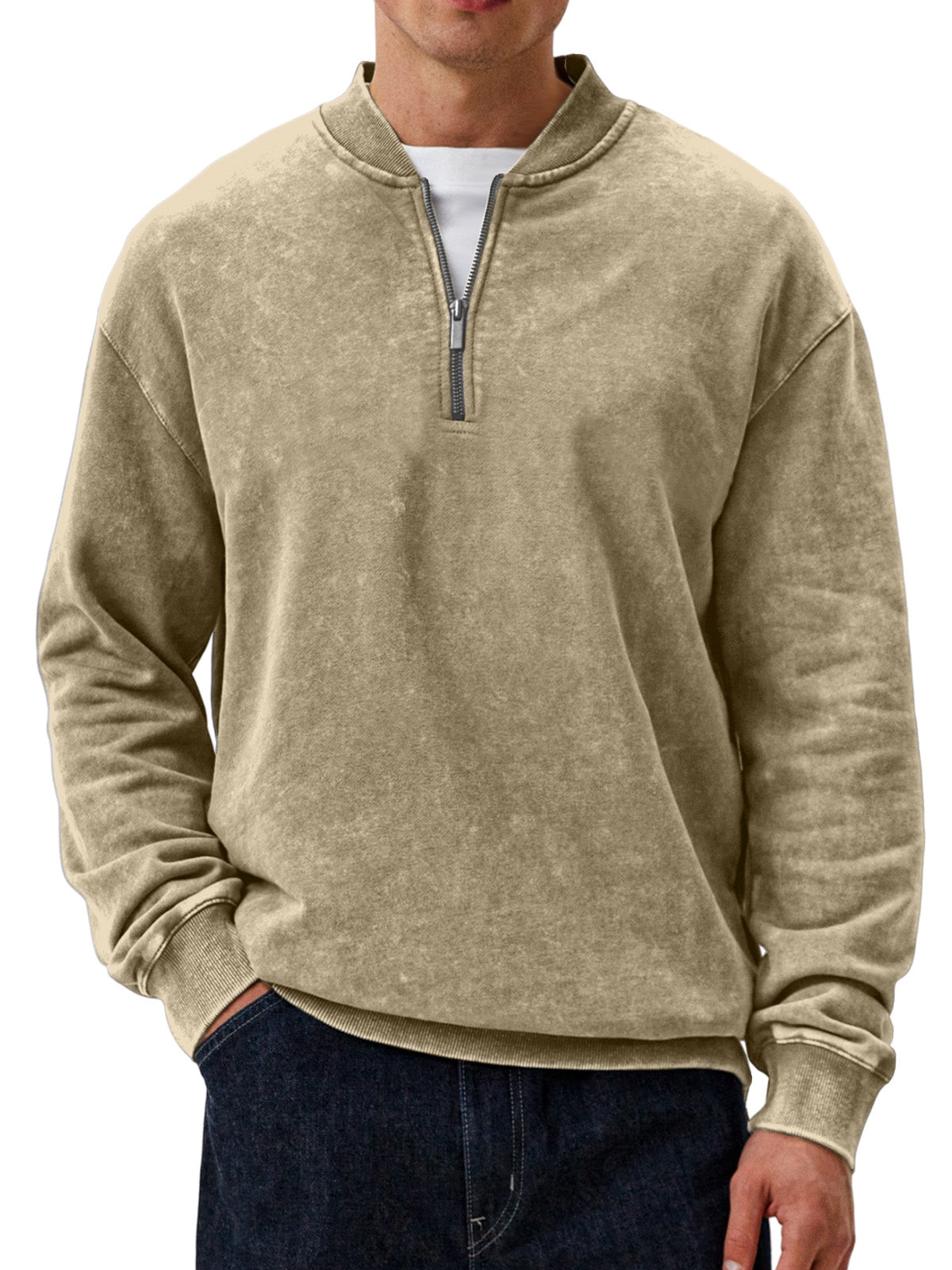Men's Casual Retro Baseball Collar Zipper Long-sleeved Sweatshirt