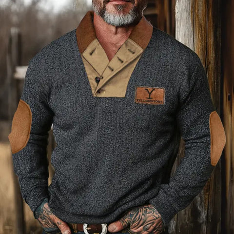 Yellowstone Men's Henley Elbow Patch Color Block Western Sweatshirt
