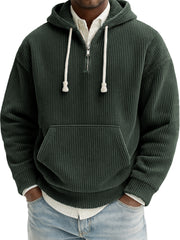 Men's Stylish Quarter-zip Corduroy Ribbed Casual Pullover Hooded Sweatshirt