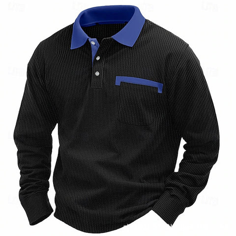 Men's Cotton Waffle Patch Collar Casual Business Polo Shirt