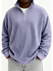 Men's Quarter-Zip Stylish Pleated Ribbed Pullover