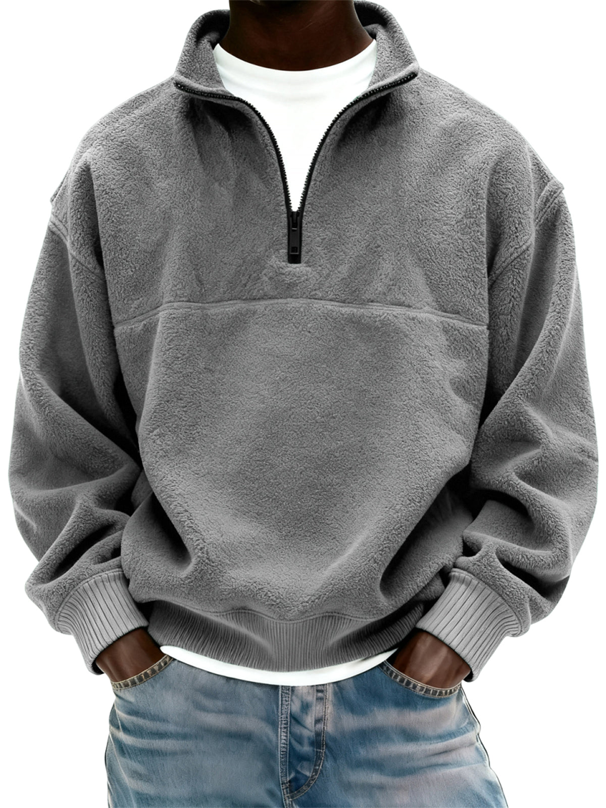 Men's Polar Fleece Quarter Zip Pullover Sweatshirt