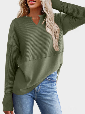 Women's Waffle-Knit Notched Long Sleeve T-Shirt