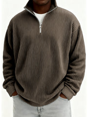 Men's Quarter-Zip Stylish Pleated Ribbed Pullover