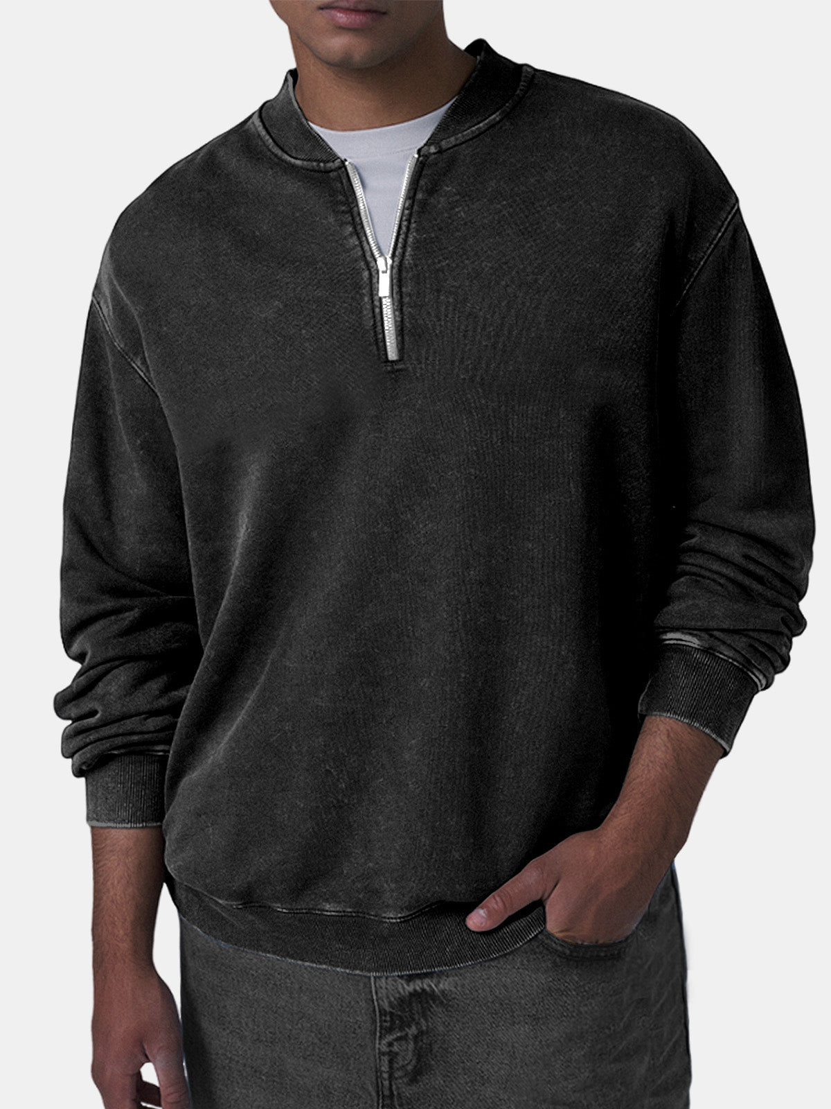 Men's Retro Casual Baseball Collar Zip Long Sleeve Top