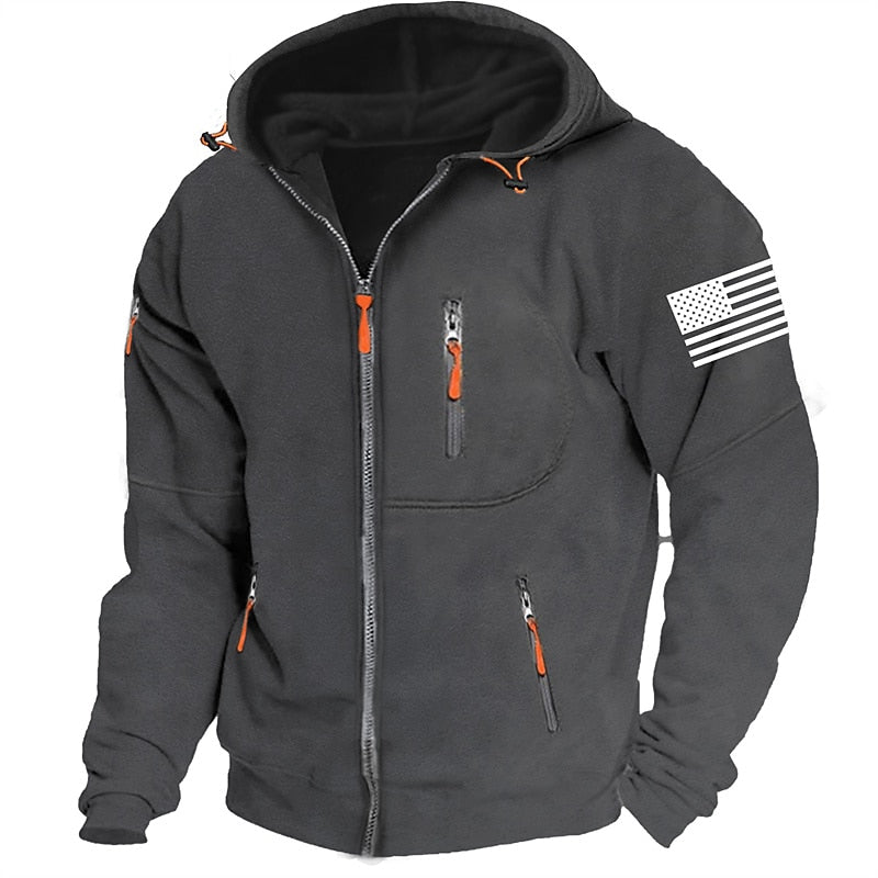 Men's American Flag Hoodie Jacket Zip Up Vacation Streetwear Fleece Hoodie