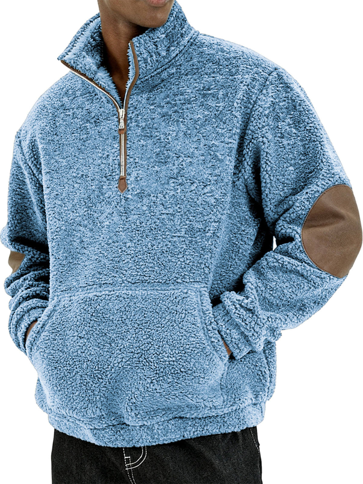 Men's Sherpa Cozy and Stylish Half - Zip Pullover with Elbow Patches