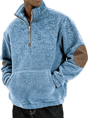 Men's Sherpa Cozy and Stylish Half - Zip Pullover with Elbow Patches