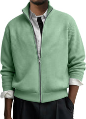 Men's Casual Solid Waffle Zip-up Long Sleeved Jacket