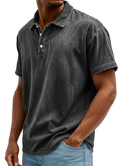 Men's Retro Lapel Button Down Daily Casual Solid Color Short-sleeved Polo Shirt