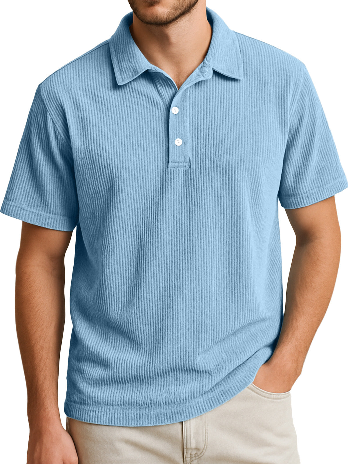 Men's Simple Daily Solid Color Vertical Pit Short-sleeved Lapel Polo Shirt