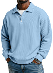 Men's Simple Casual Vertical Pit Lapel Long-sleeved Polo Shirt