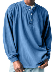 Men's Casual Simple Solid Color Long Sleeve Henley Shirt