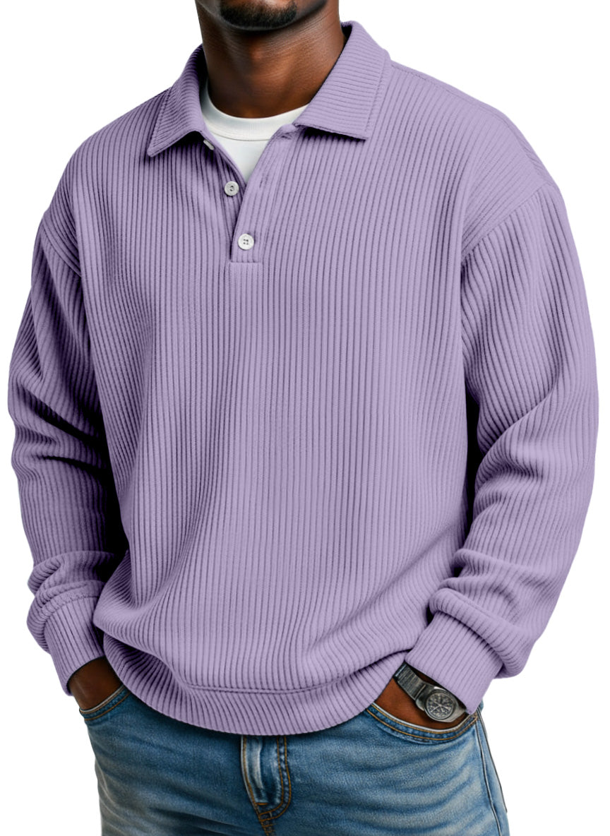 Men's Simple Casual Vertical Pit Lapel Long-sleeved Polo Shirt