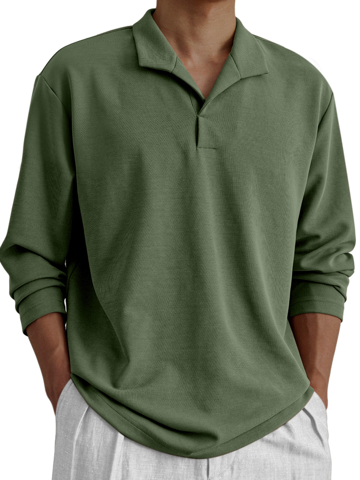 Men's Daily Casual Solid Color Design Long-sleeved Polo Shirt