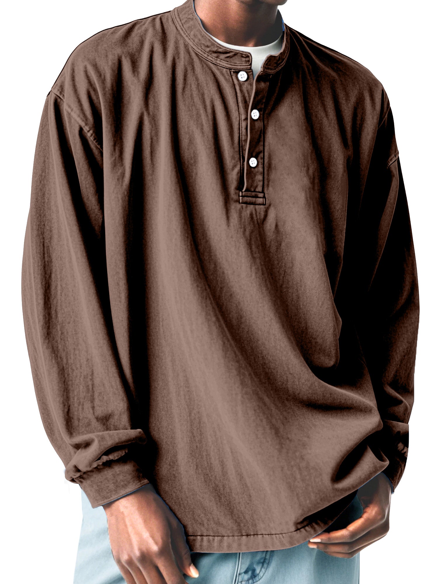 Men's Casual Simple Solid Color Long Sleeve Henley Shirt